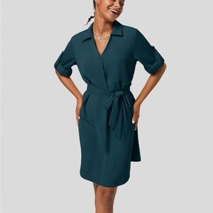 HALARA NWT TEAL BLUE DRESS, collared V neck gorgeous! Size XL